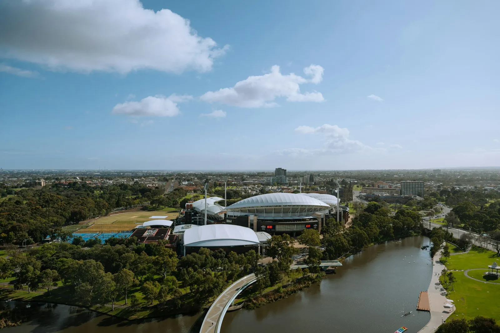 Aerial view of Adelaide Oval and the River Torrens