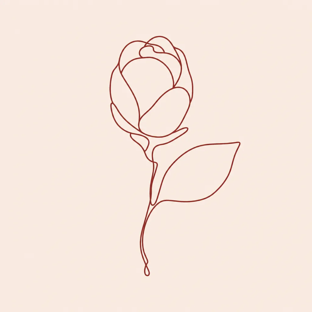 Continuous-line illustration of a teardrop and leaf motif drawn as a single flowing line