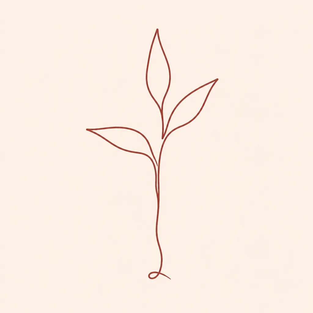 Continuous-line illustration of a tall reed with a single upward leaf drawn as one flowing line
