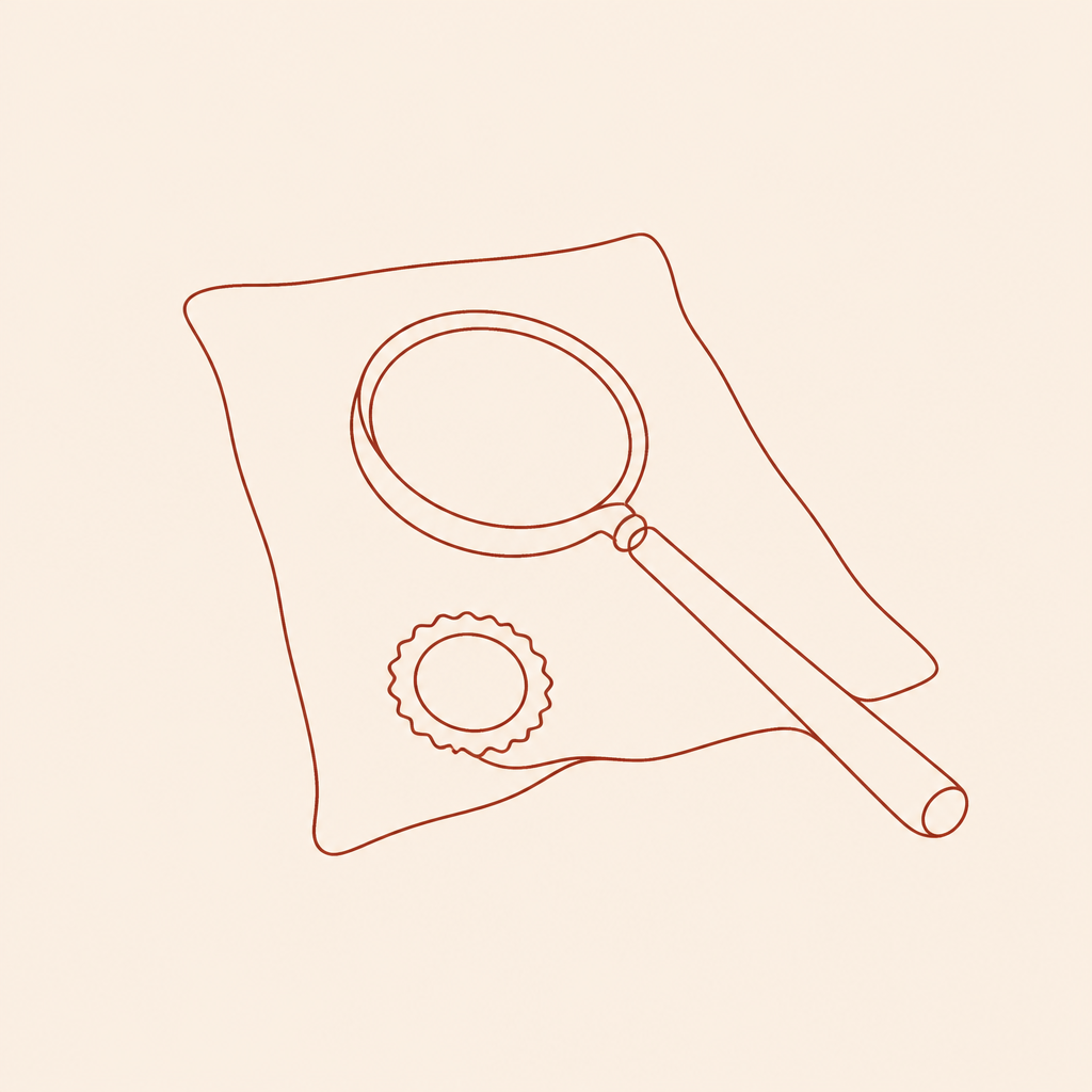 Line illustration of a magnifying glass over a sealed document, accompanying an article on checking AHPRA registration.